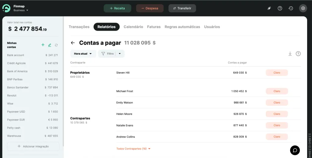 Contas a pagas na Finmap
