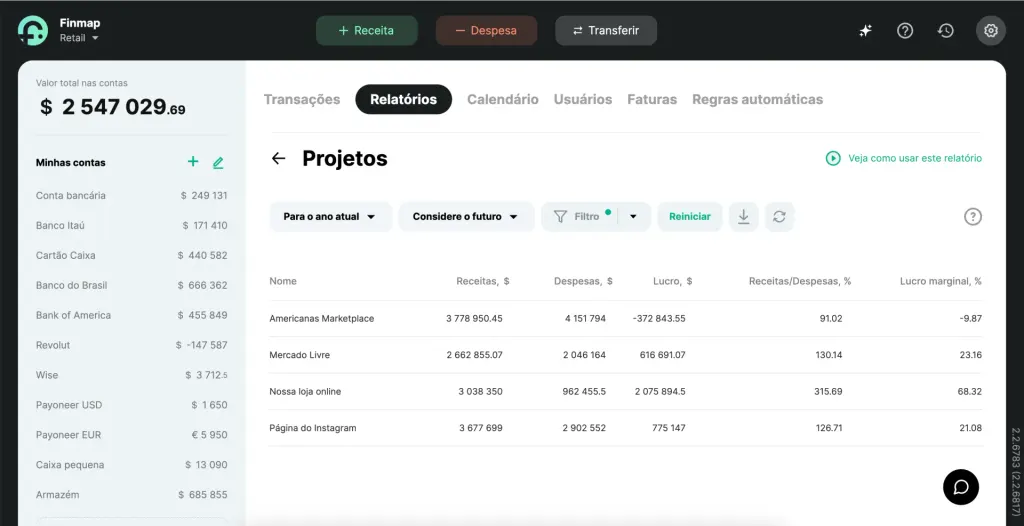 Relatório Projetos na Finmap