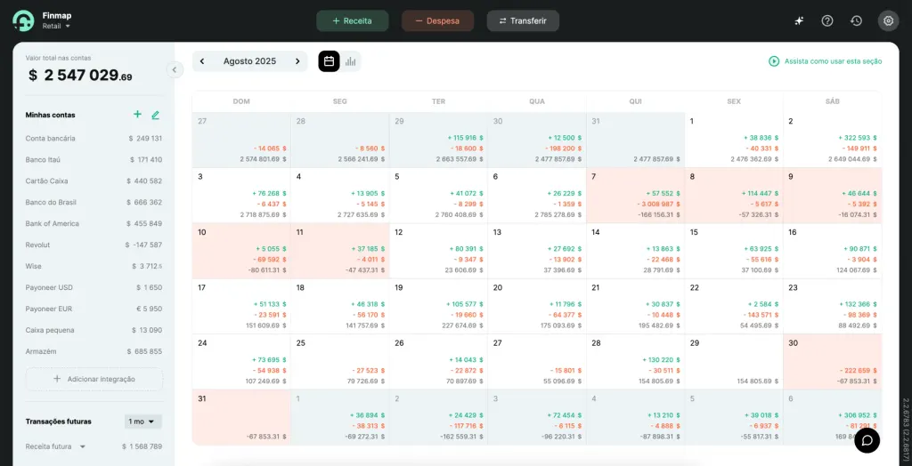 Calendário de Pagamentos na Finmap