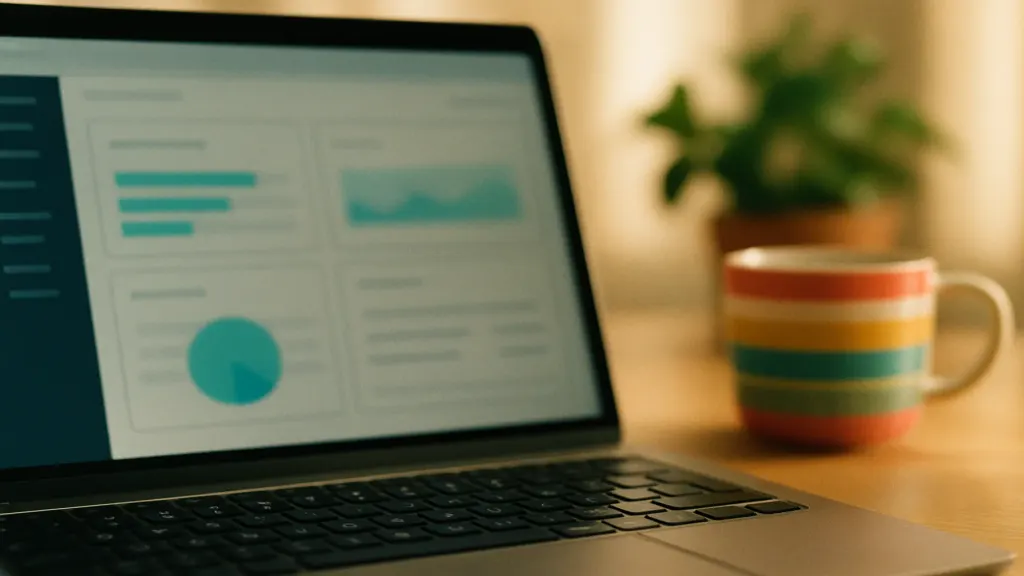 Laptop displaying a financial dashboard on a bright desk