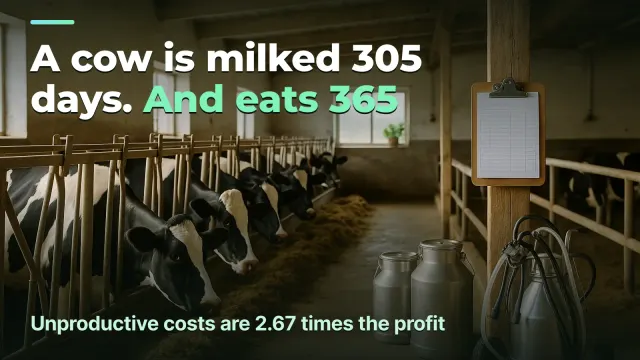 Dairy farm: a cow is milked 305 days and eats 365