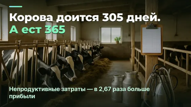 Молочная ферма: корова доится 305 дней, а ест 365