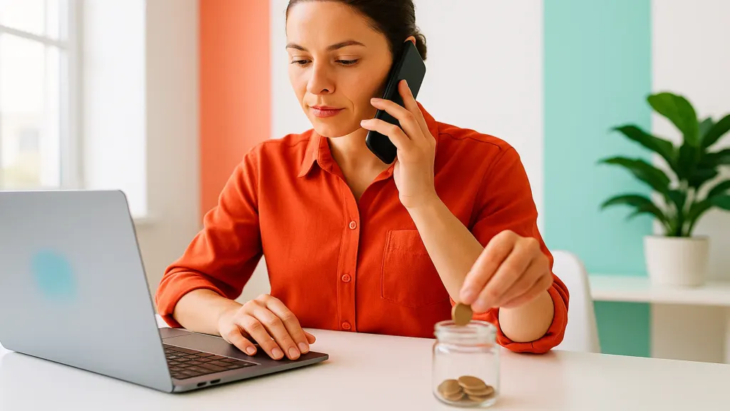 Owner setting money aside into a separate reserve on a laptop