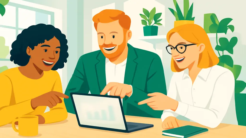 A small business team reviewing metrics together around a table