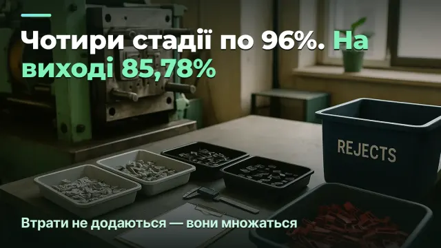 Виробництво деталей: чотири стадії по 96% дають 85,78%