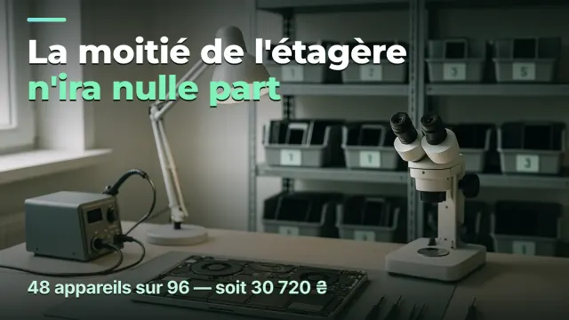 Atelier de réparation : la moitié de l'étagère n'ira nulle part
