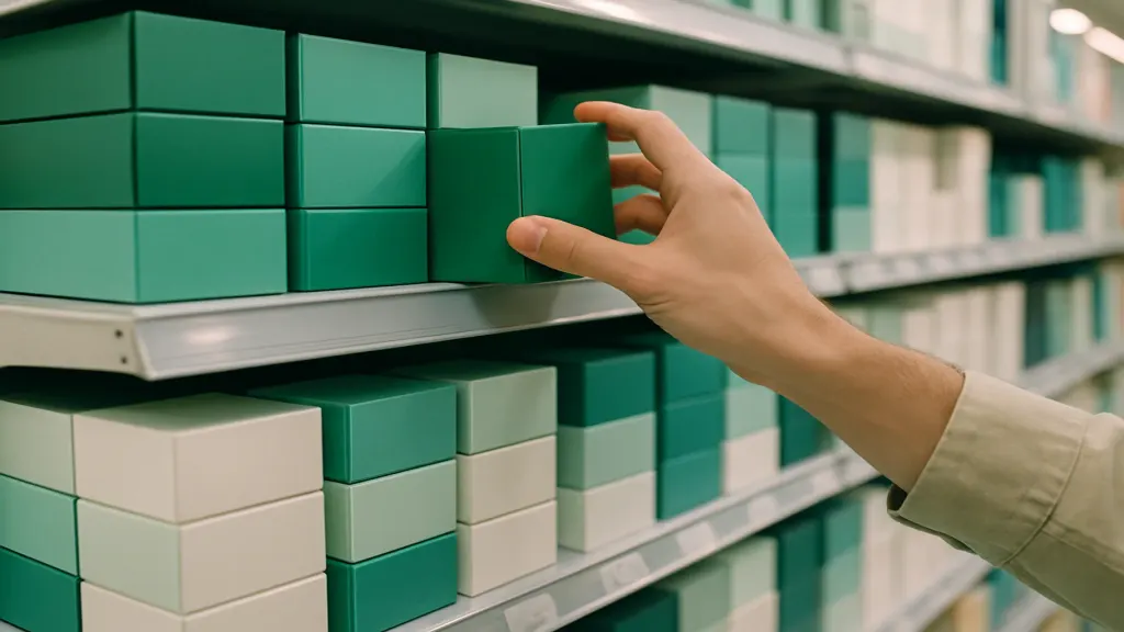 Retail shelves stocked with boxed inventory