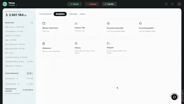  Raport „Pieniądze (Cash Flow)” w Finmap