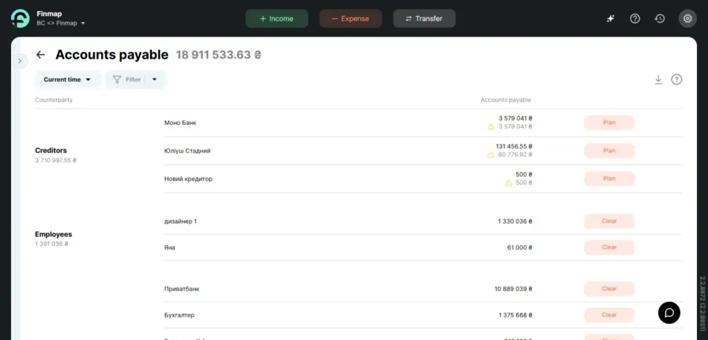 Example of the “Accounts Payable” report in Finmap