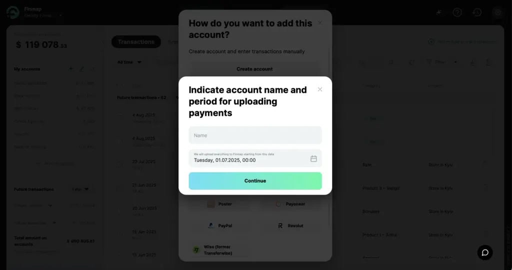 Specify the date and account name