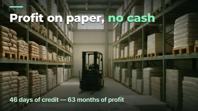 Wholesale on credit terms: profit on paper, no cash